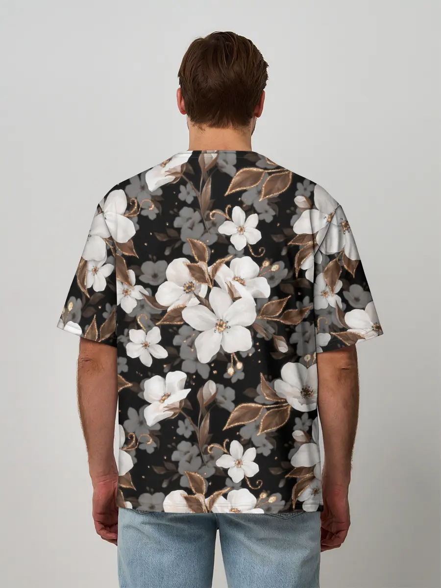 Мужская футболка оверсайз / Белые цветы