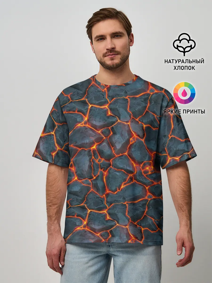 Мужская футболка оверсайз / неоновая магма