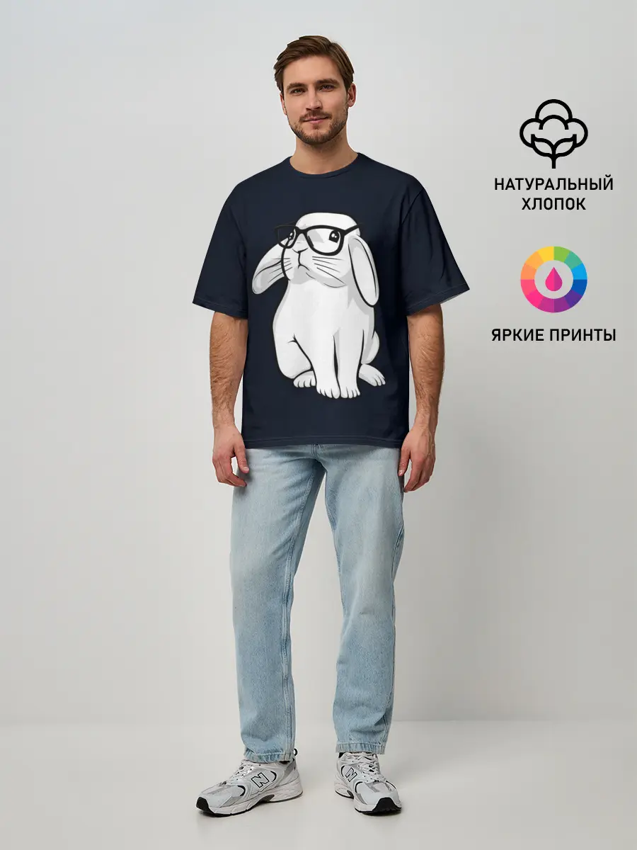 Мужская футболка оверсайз / Кролик Хипстер