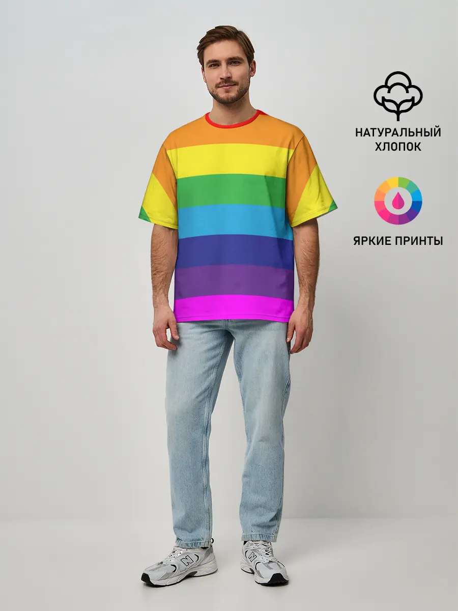 Мужская футболка оверсайз / ЦВЕТНЫЕ ЛИНИИ