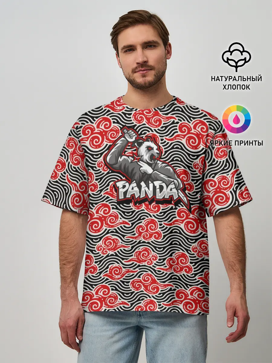 Мужская футболка оверсайз / Панда-ниндзя