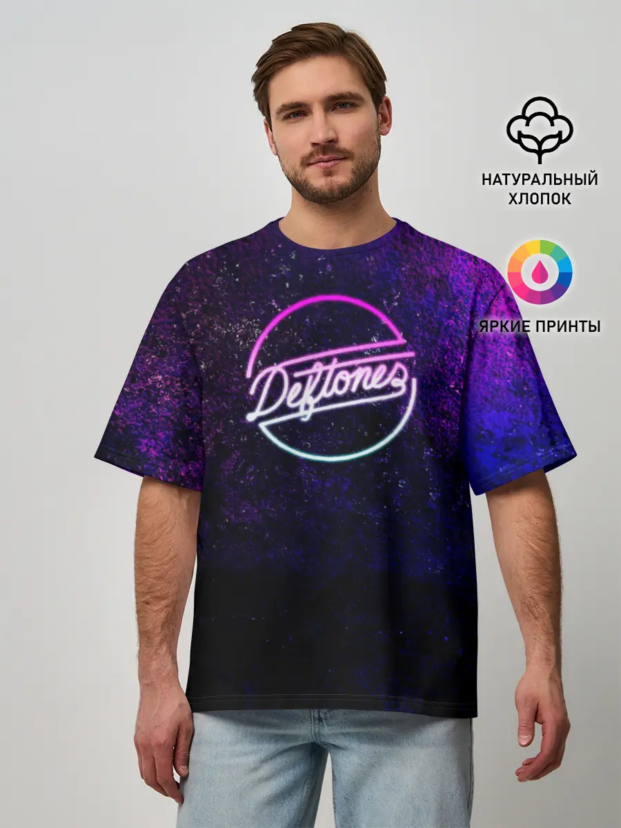 Мужская футболка оверсайз / Deftones. Neon logo