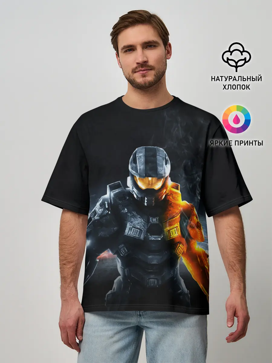 Мужская футболка оверсайз / Halo x Battlefield