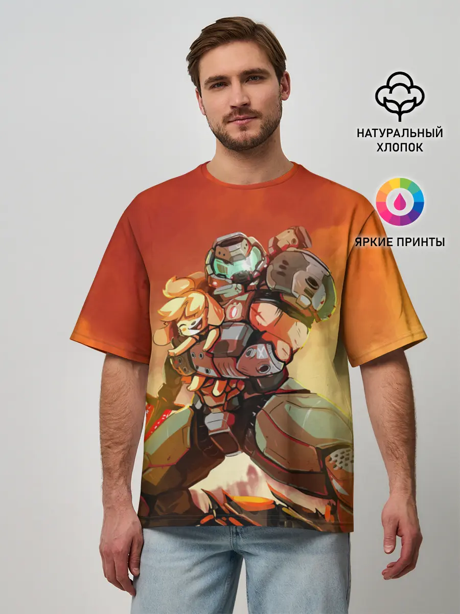 Мужская футболка оверсайз / ANIMAL CROSSING x DOOM ETERNAL