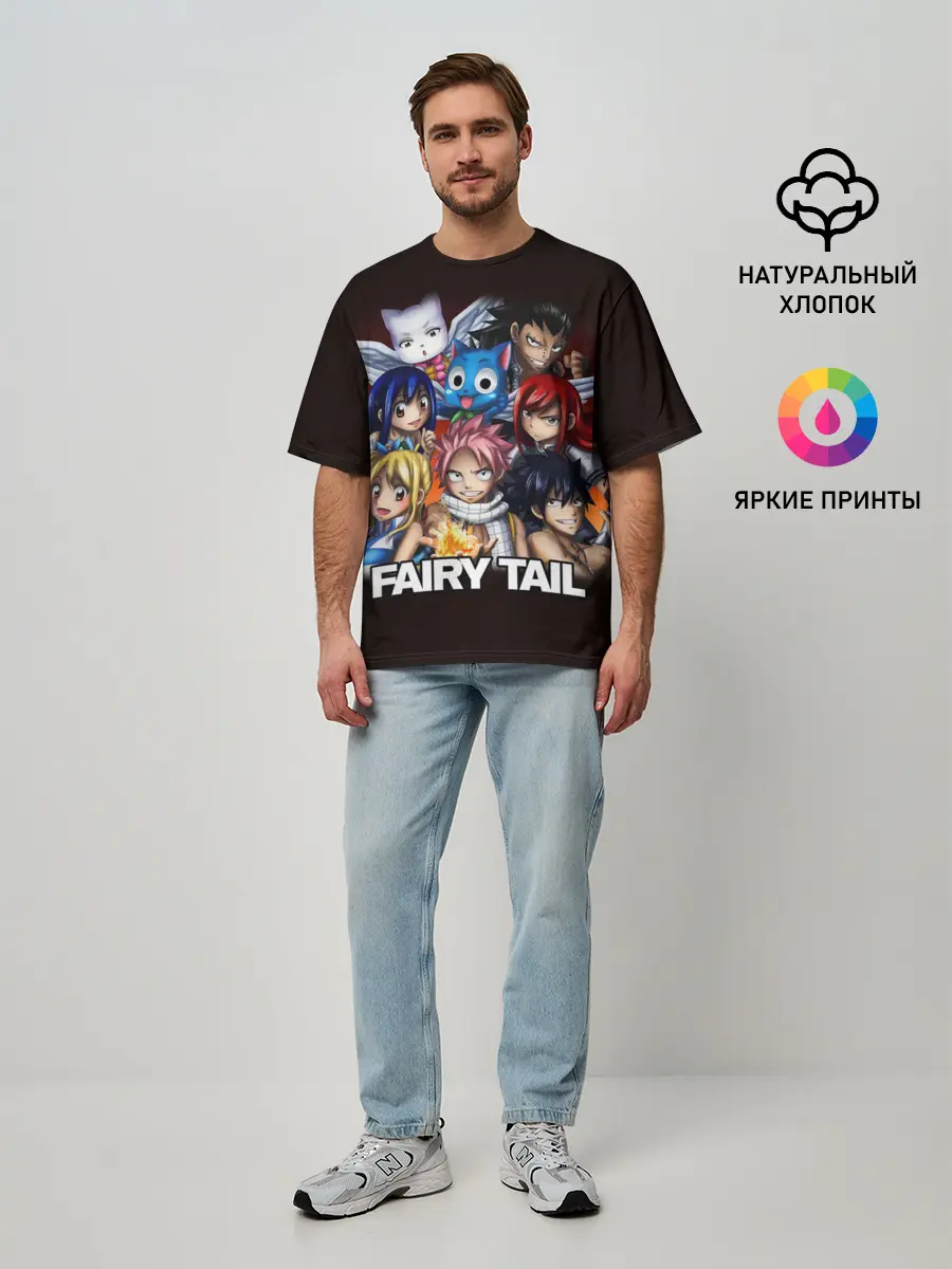 Мужская футболка оверсайз / Fairy Tail logo and heroes