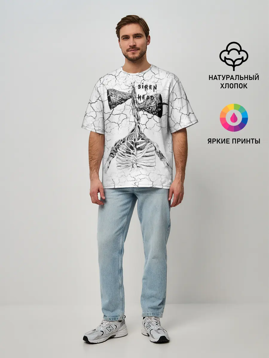 Мужская футболка оверсайз / Сиреноголовый Трещины Надпись