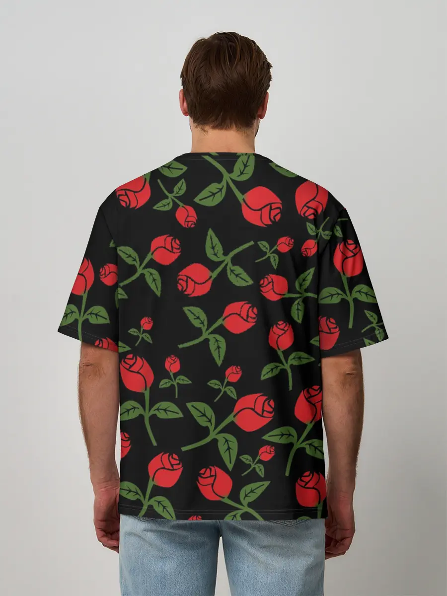 Мужская футболка оверсайз / Skull | Roses