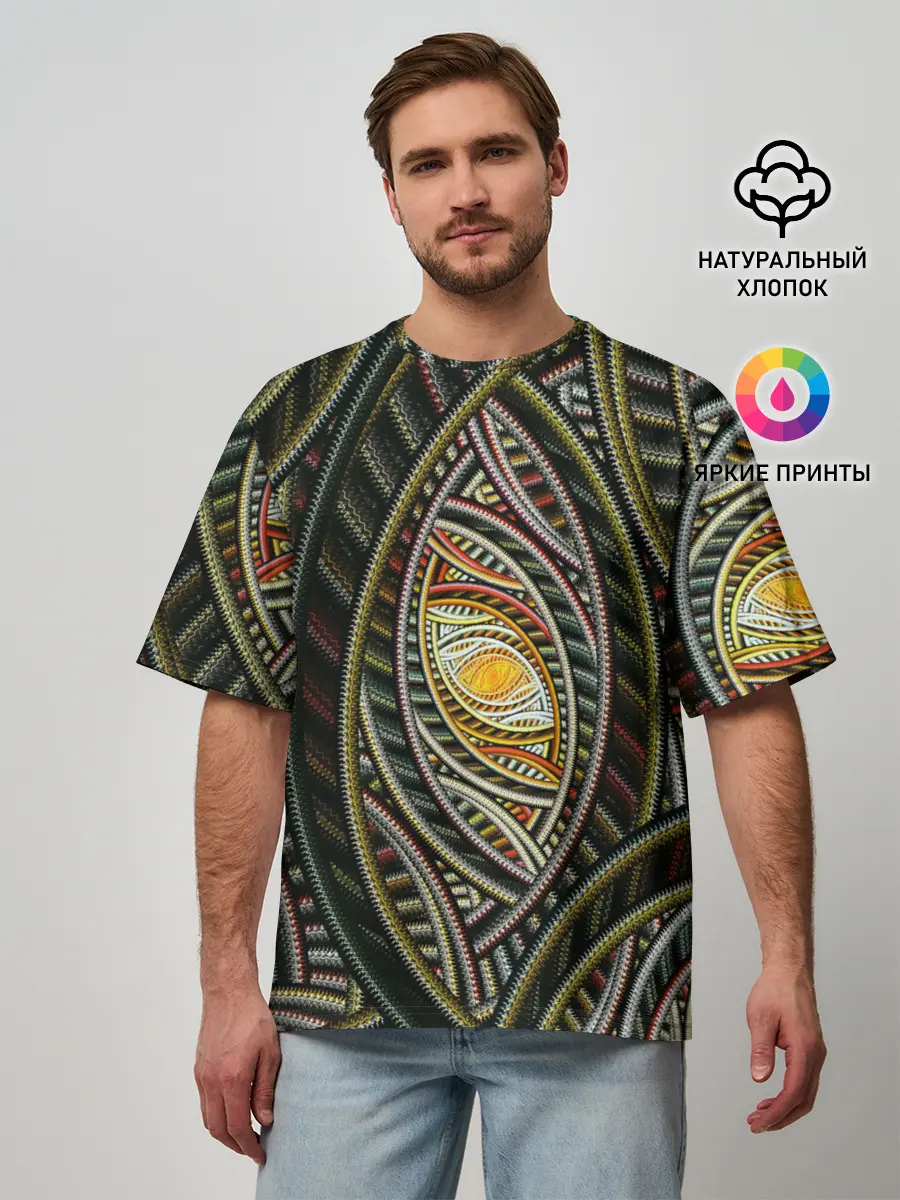 Мужская футболка оверсайз / Абстракция глаз узор линии
