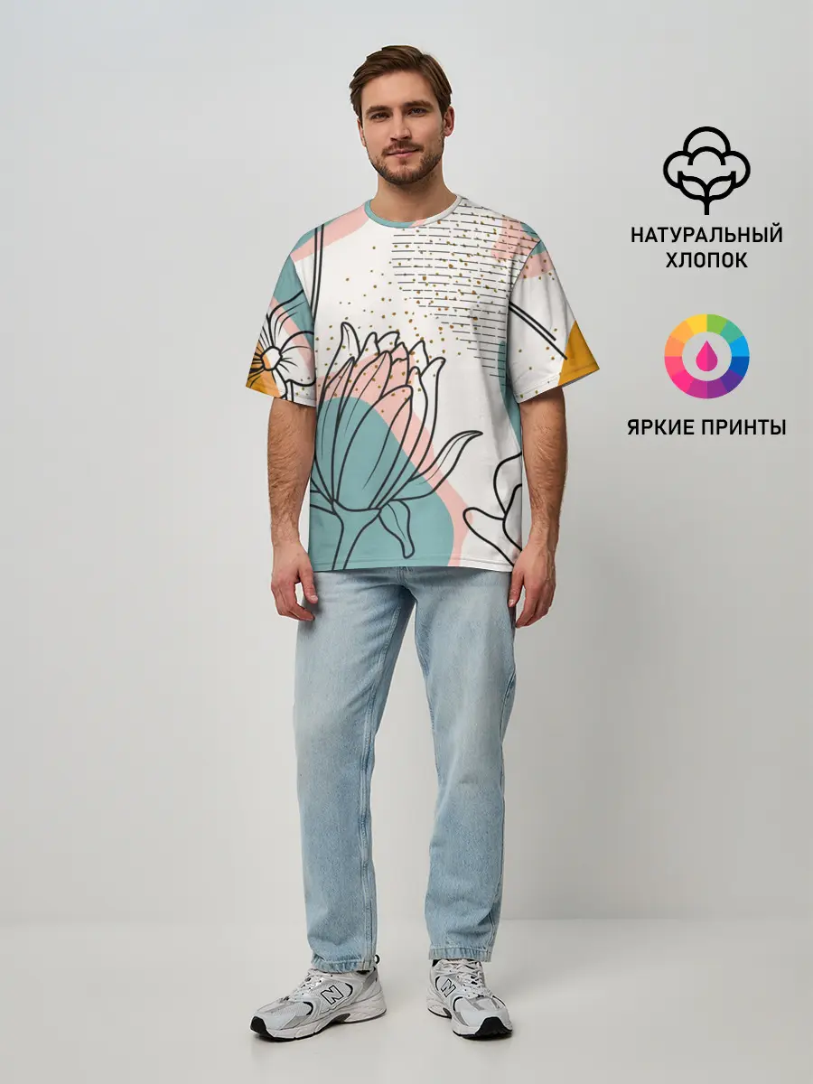 Мужская футболка оверсайз / Цветы