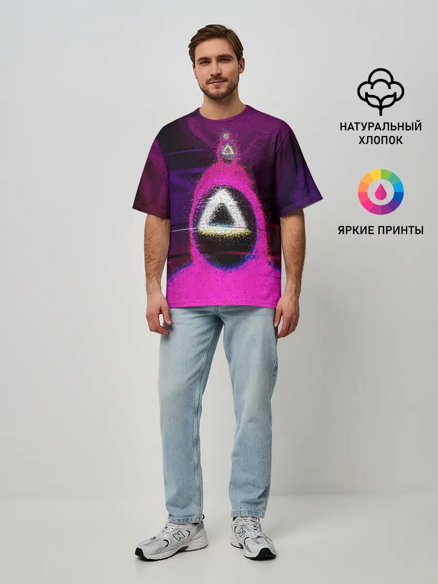 Мужская футболка оверсайз / Squid game glitch