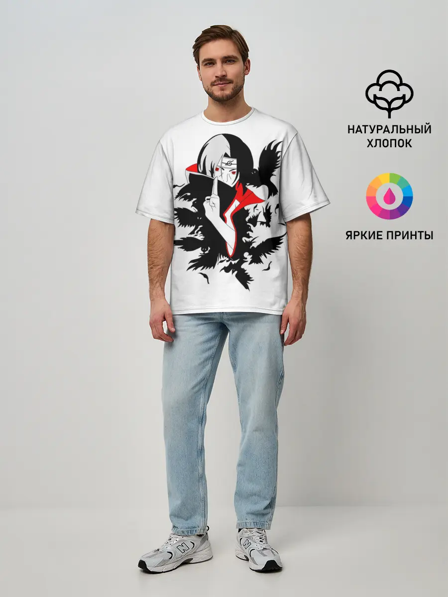 Мужская футболка оверсайз / Человек и вороны аниме
