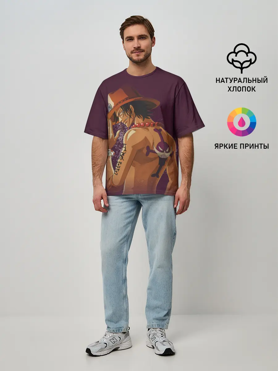 Мужская футболка оверсайз / One Piece. Портгас Д. Эйс