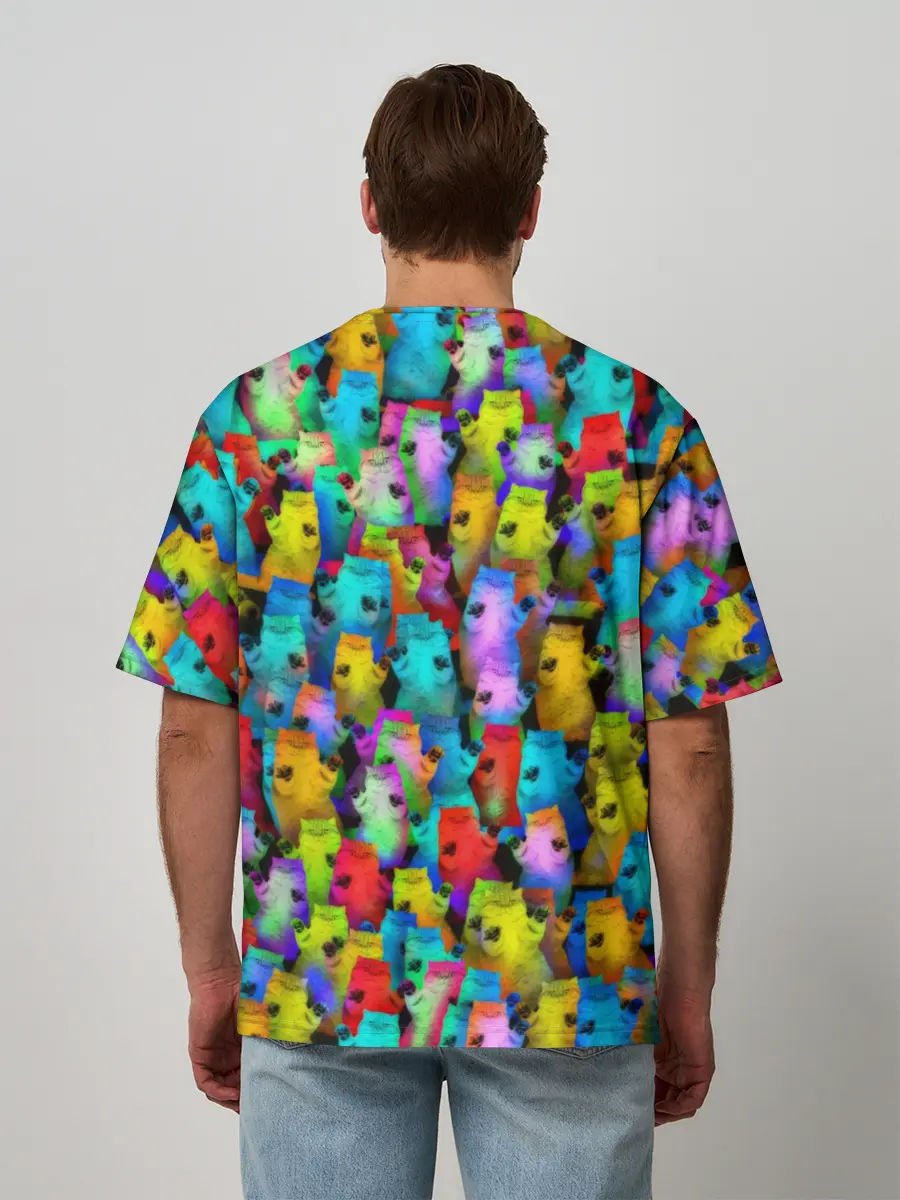 Мужская футболка оверсайз / Котики на дискотеке