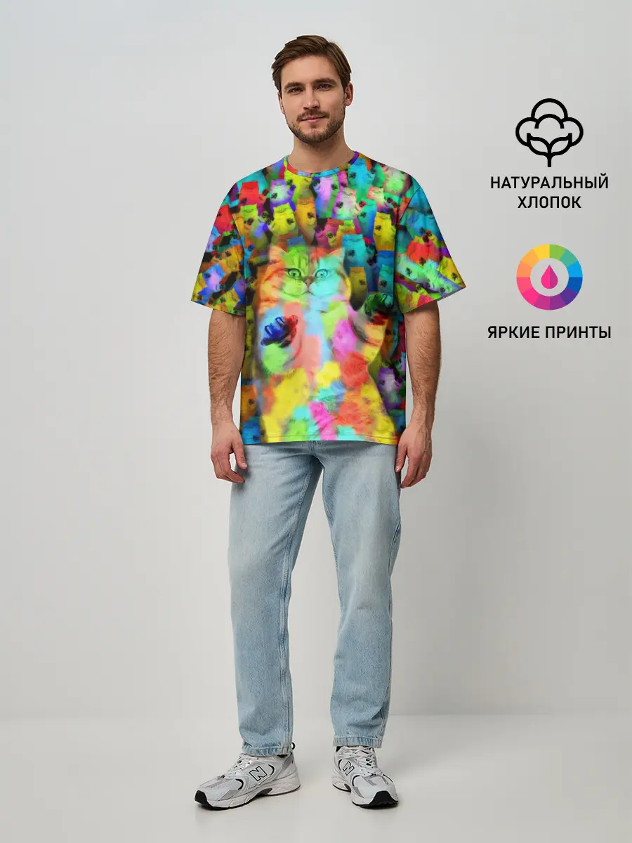 Мужская футболка оверсайз / Котики на дискотеке