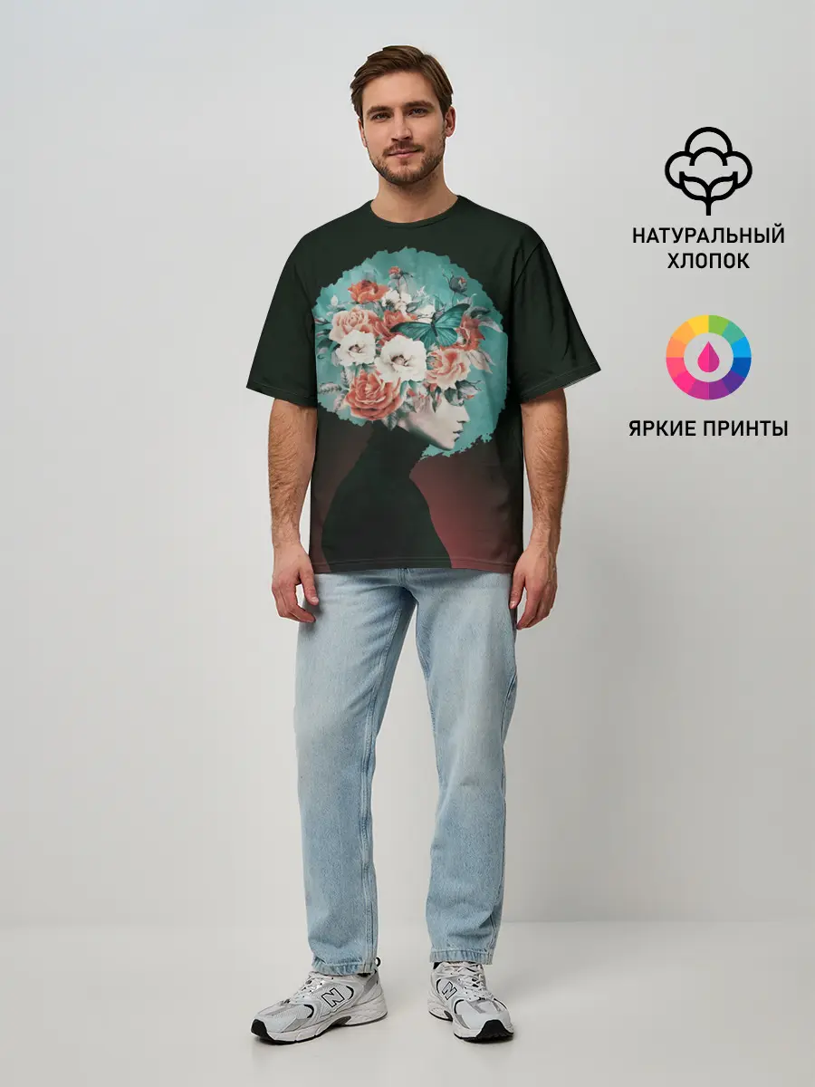 Мужская футболка оверсайз / Girl in flowers