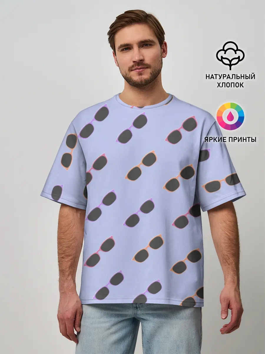 Мужская футболка оверсайз / Разноцветные очки