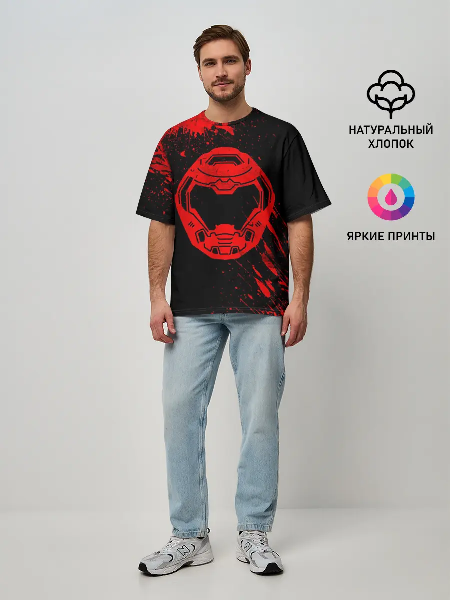 Мужская футболка оверсайз / DOOM - Шлем