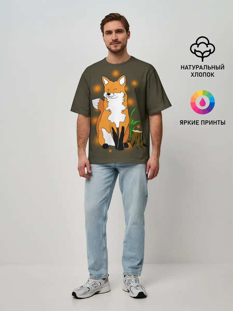 Мужская футболка оверсайз / Лиса в лесу