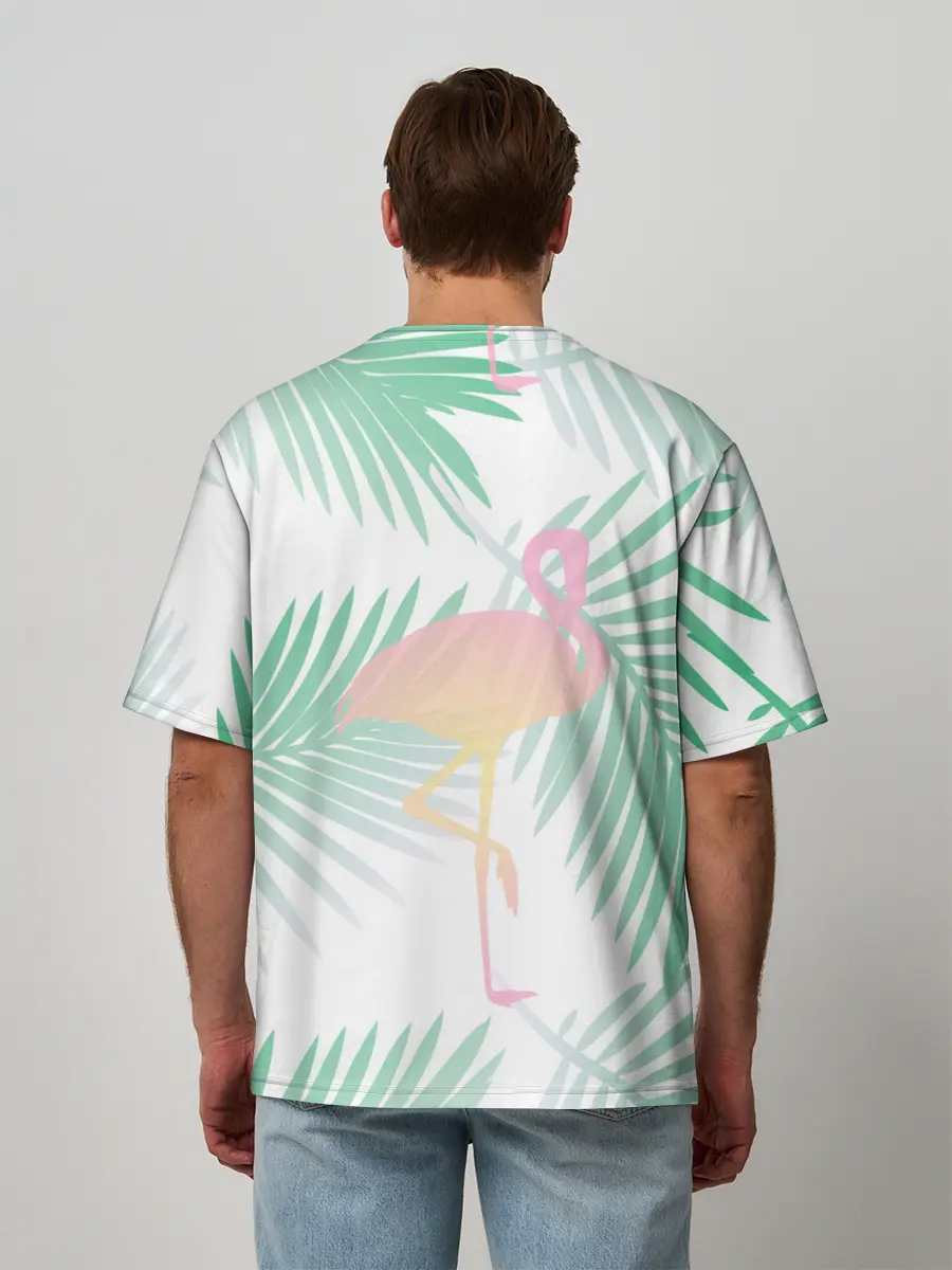 Мужская футболка оверсайз / Фламинго в джунглях