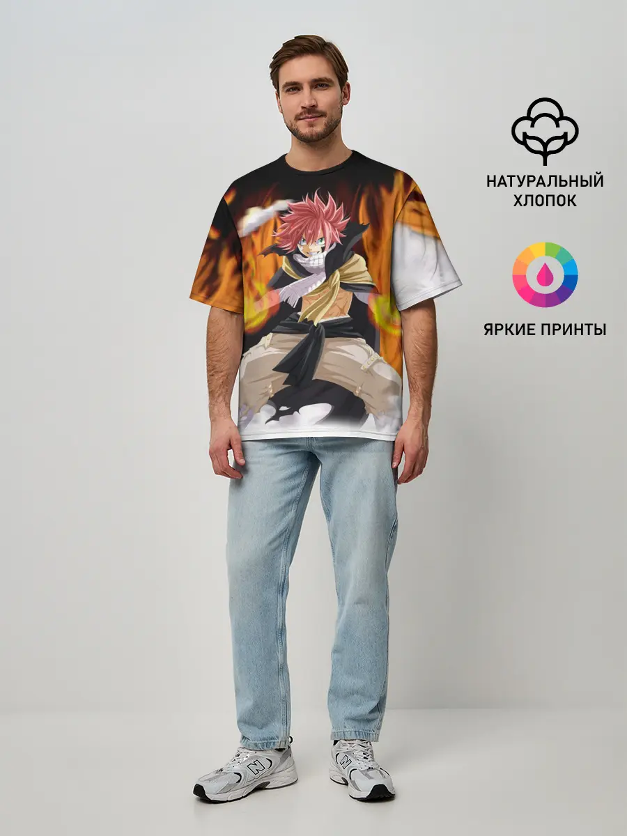 Мужская футболка оверсайз / Fairy Tail воинственный Нацу