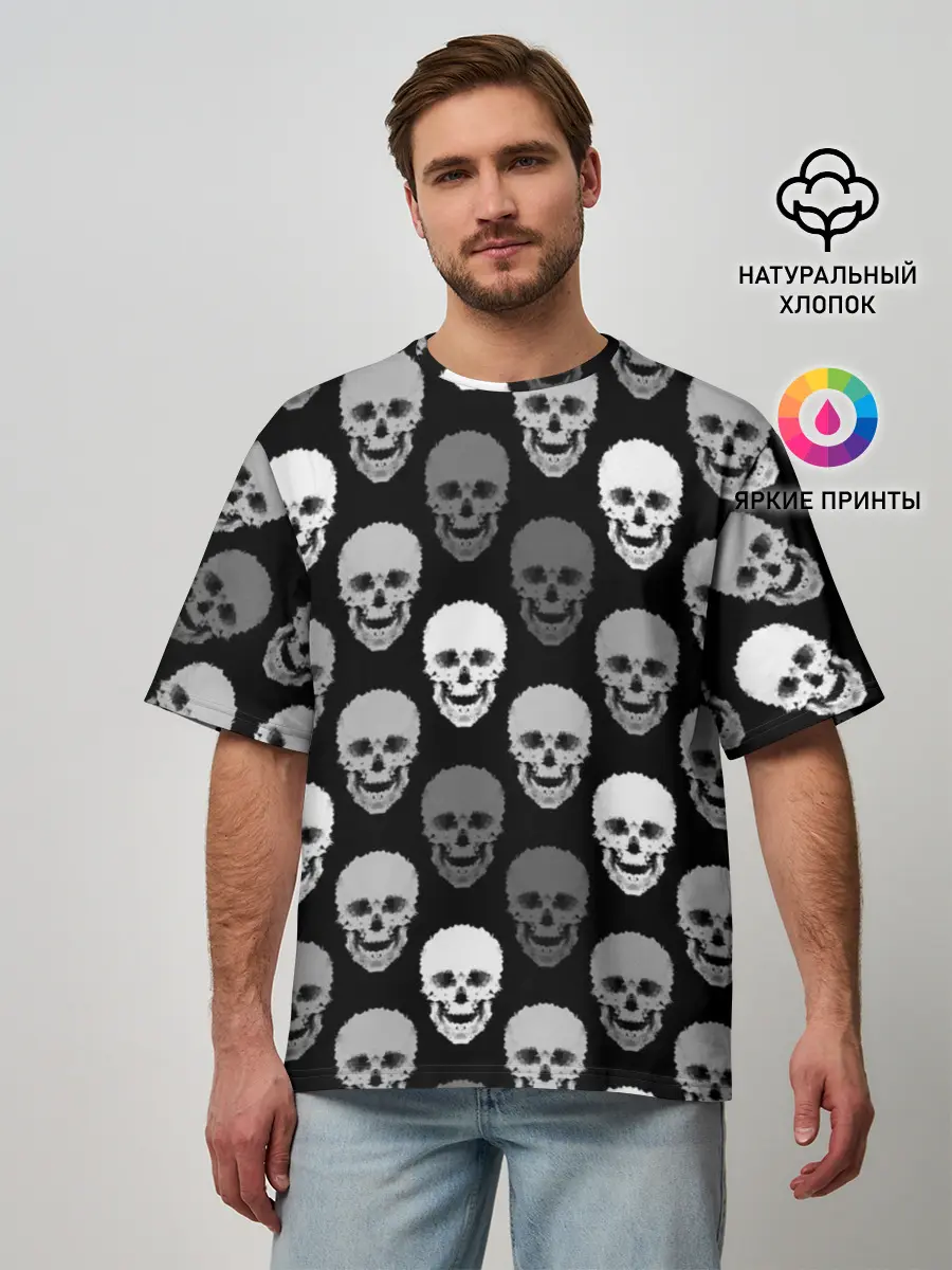 Мужская футболка оверсайз / Черно-белый готический