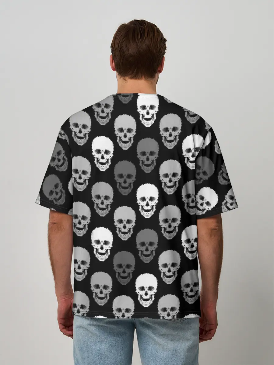 Мужская футболка оверсайз / Черно-белый готический