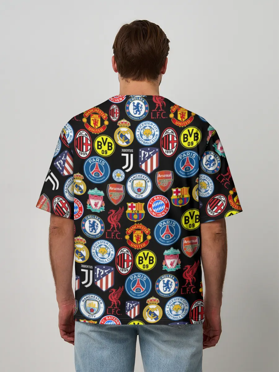 Мужская футболка оверсайз / ЛОГО ФУТБОЛЬНЫХ КОМАНД