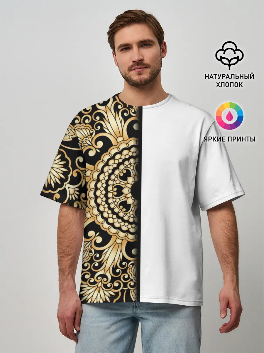 Мужская футболка оверсайз / Белое на черном