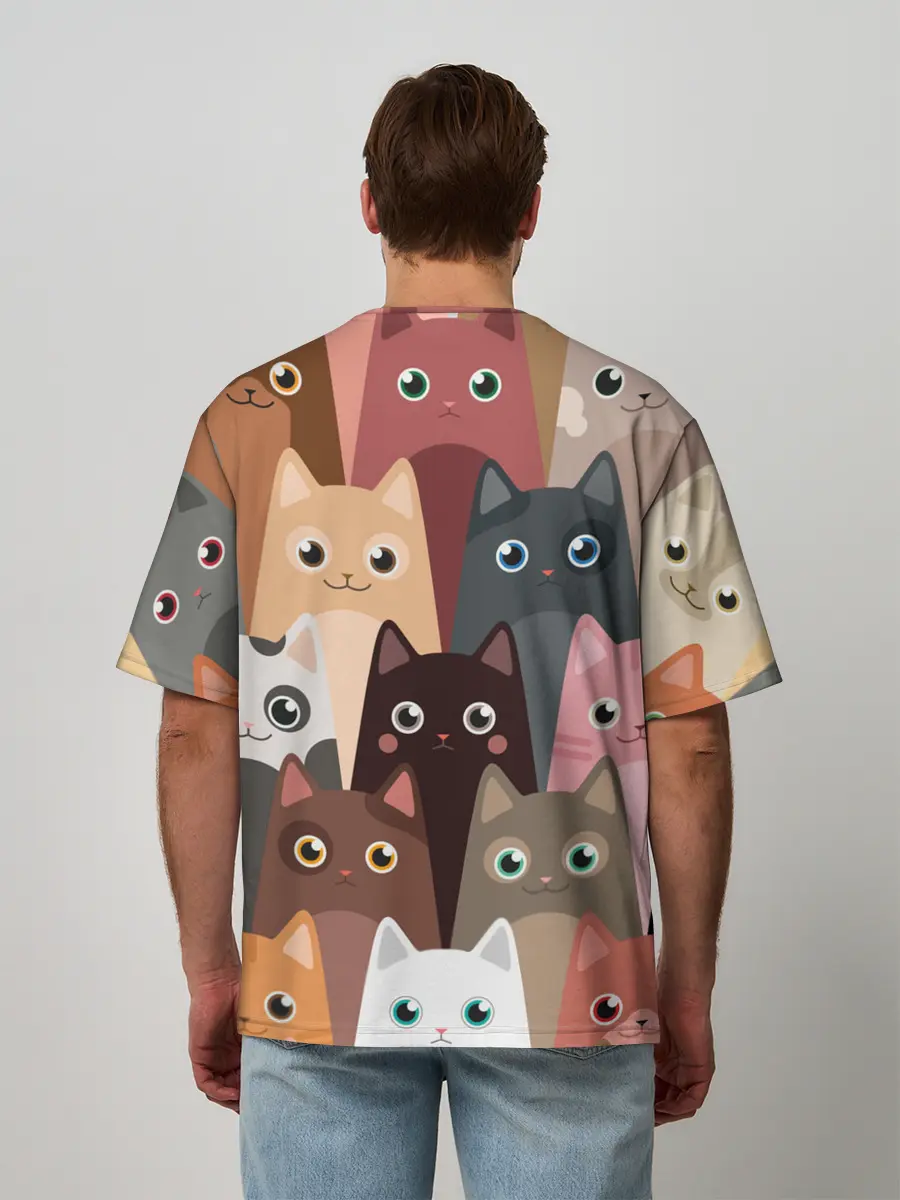 Мужская футболка оверсайз / Котики мультяшные