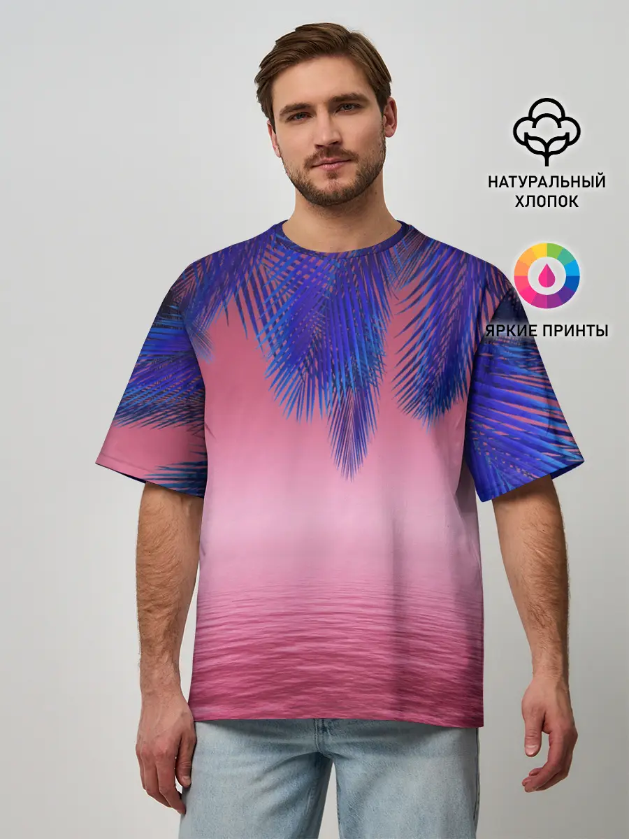 Мужская футболка оверсайз / Неоновые Тропики