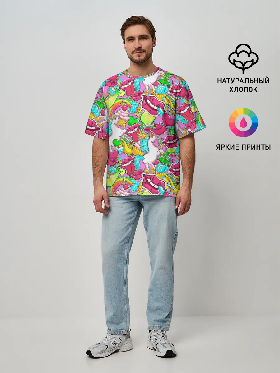 Мужская футболка оверсайз / Губы фреш