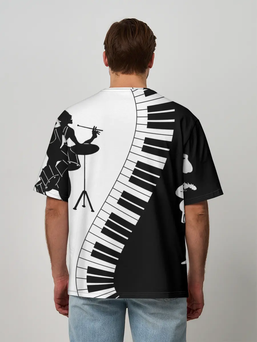Мужская футболка оверсайз / Черно Белое пианино