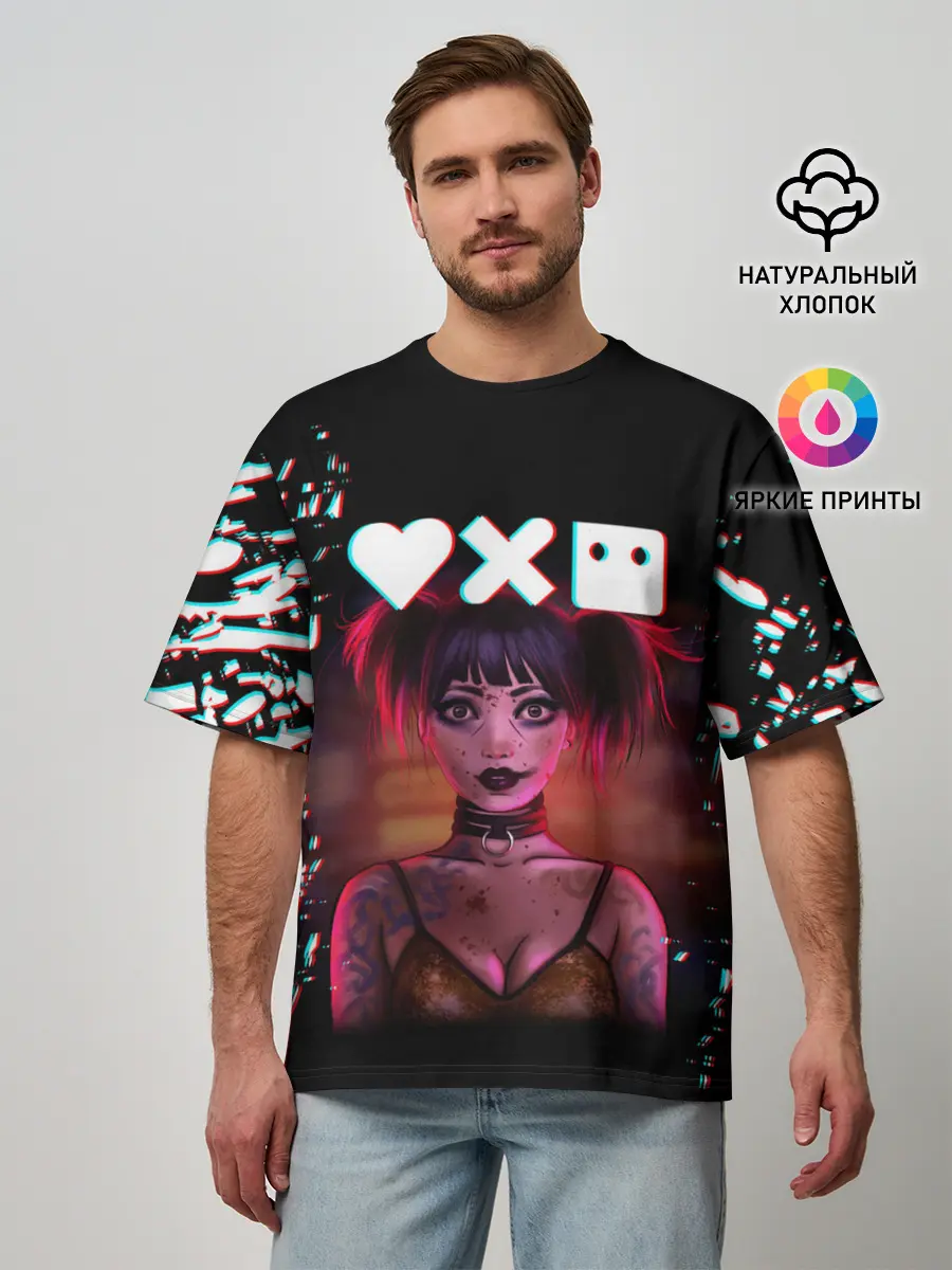 Мужская футболка оверсайз / Love, Death and Robots | Lora Glitch