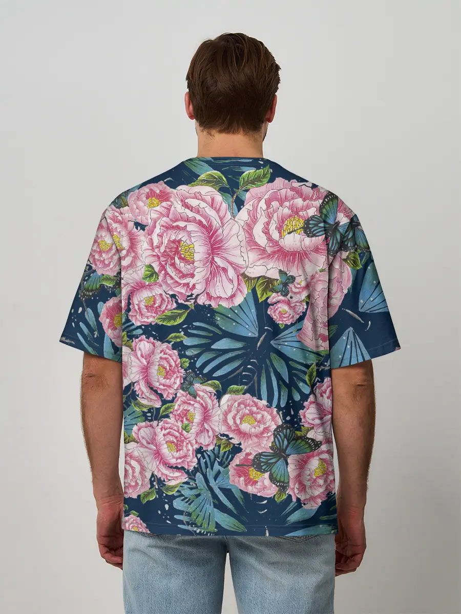 Мужская футболка оверсайз / Пионы