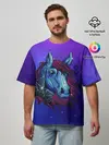 Мужская футболка оверсайз / Retrowave Neon Horse