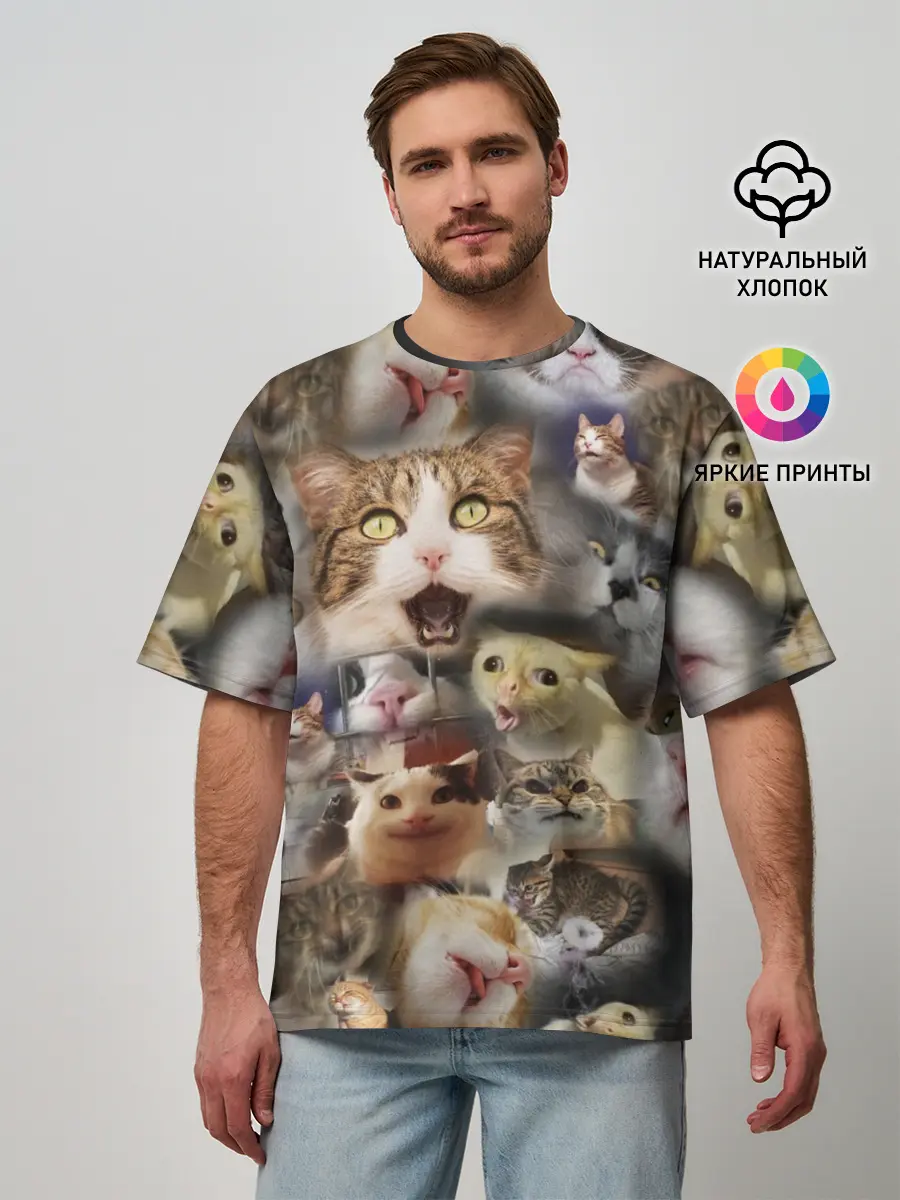Мужская футболка оверсайз / Те самые коты