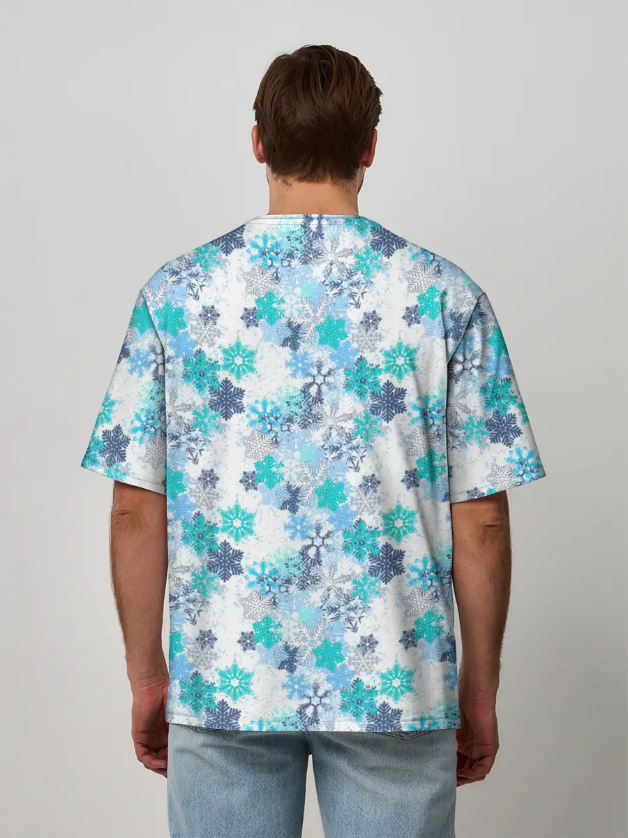 Мужская футболка оверсайз / Зимние Снежные Узоры