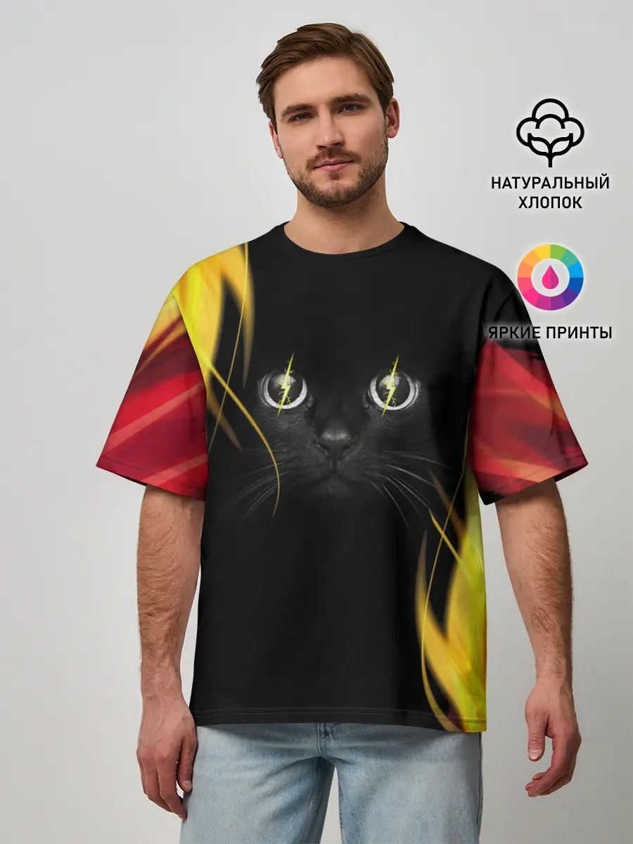 Мужская футболка оверсайз / Грозовой кошак