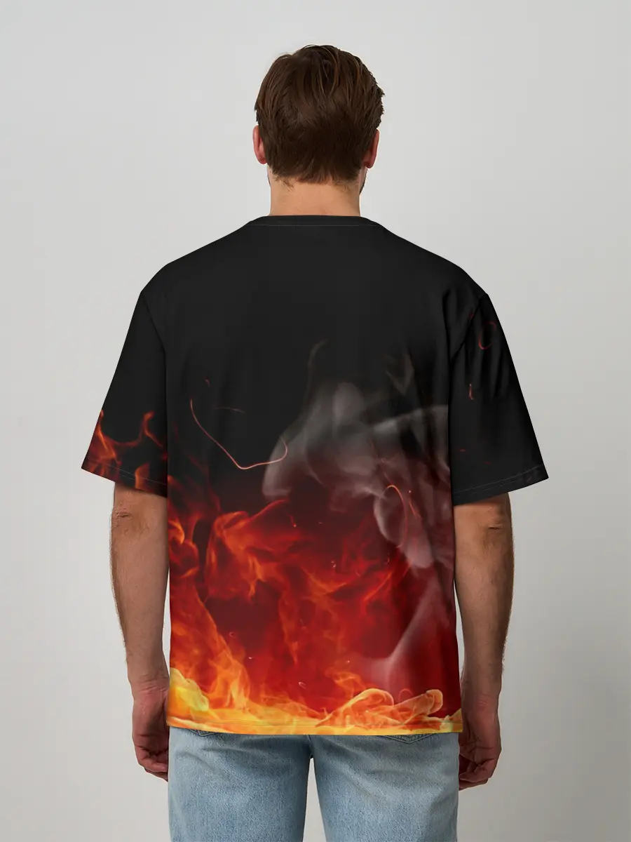 Мужская футболка оверсайз / Аста в маске огонь и пламя