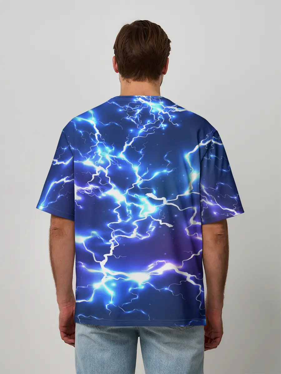 Мужская футболка оверсайз / СВЕТЯЩИЕСЯ МОЛНИИ | NEON FLASH
