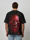 Мужская футболка оверсайз / Красный череп в кровавых розах