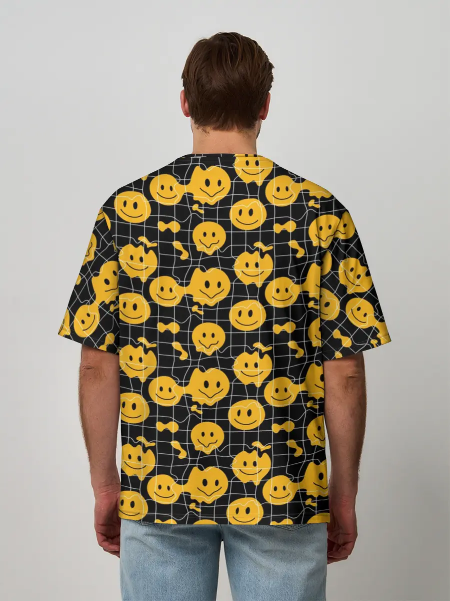 Мужская футболка оверсайз / Психоделические смайлы