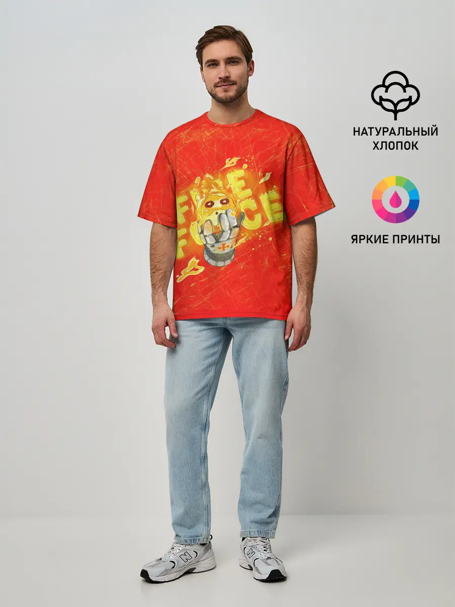 Мужская футболка оверсайз / пламенная бригада пожарных красный фон