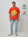 Мужская футболка оверсайз / пламенная бригада пожарных красный фон