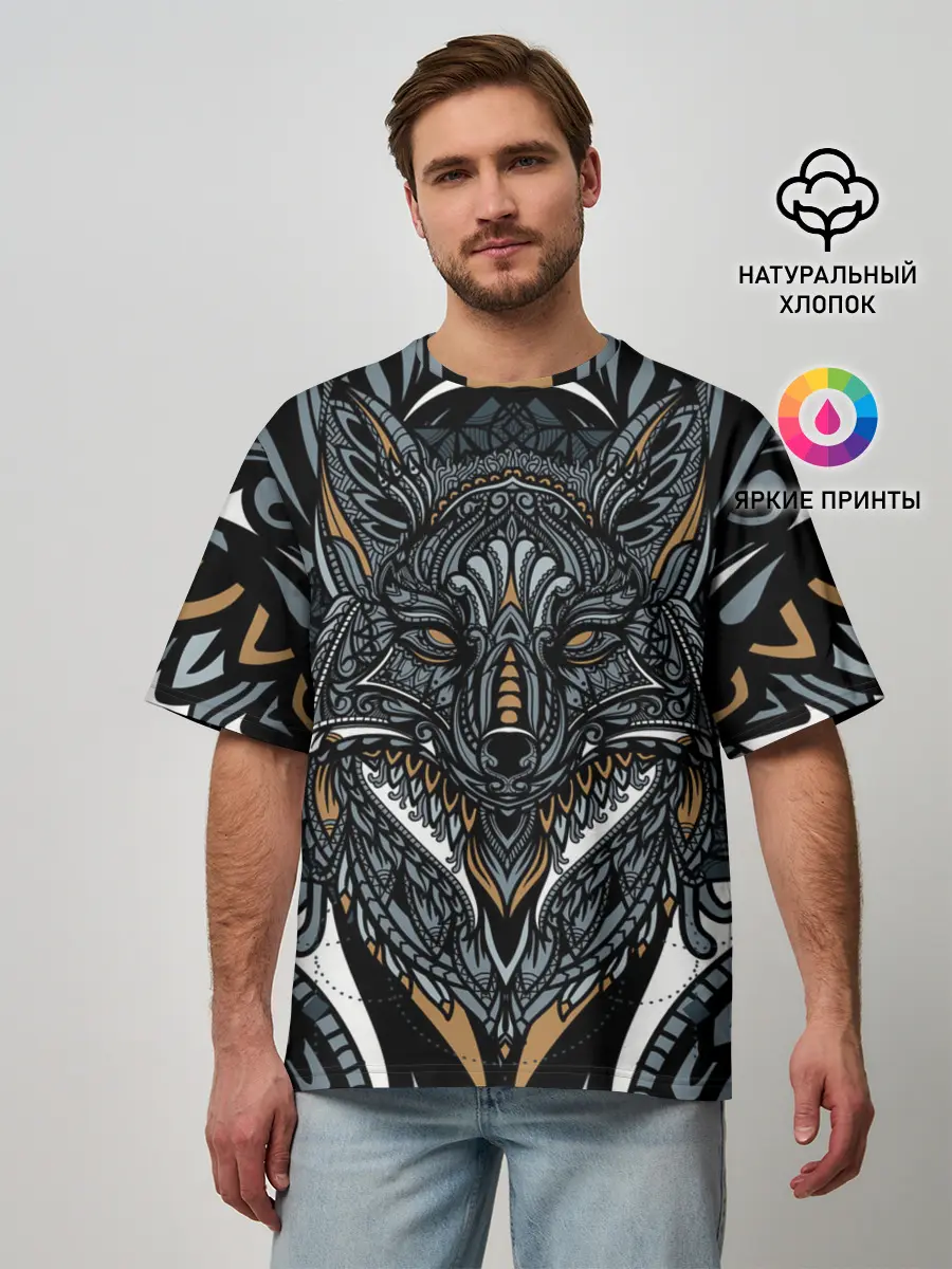 Мужская футболка оверсайз / Рисунок лиса