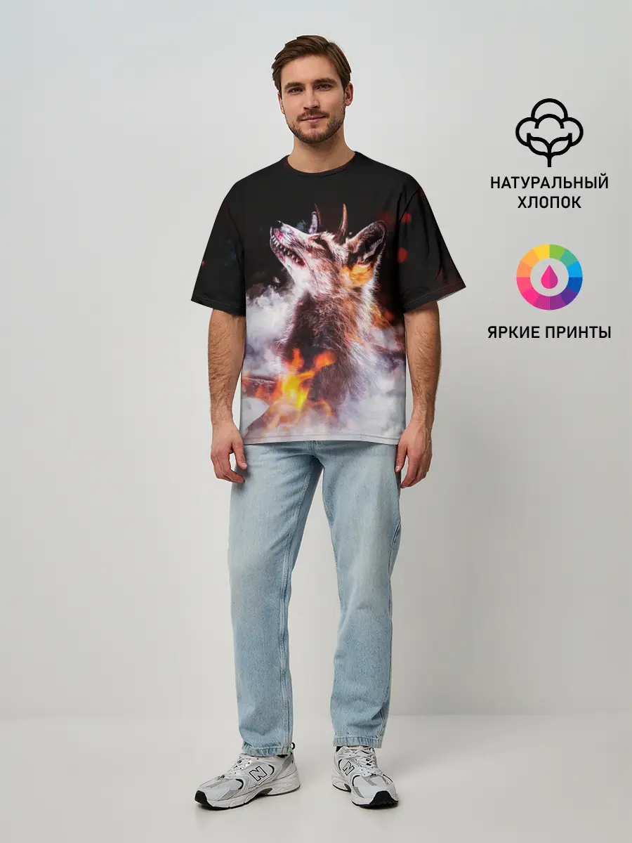 Мужская футболка оверсайз / Лиса с рогами