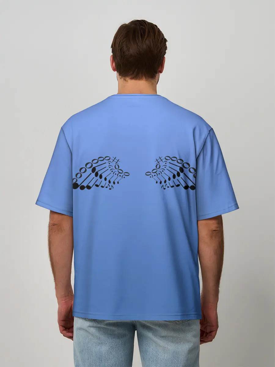 Мужская футболка оверсайз / Скрипичный ключ и крылья ноты