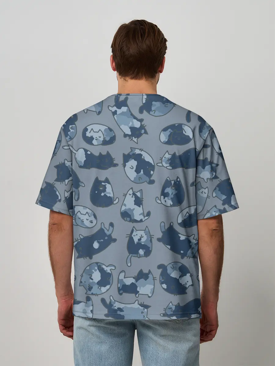 Мужская футболка оверсайз / Камуфляж с котиками