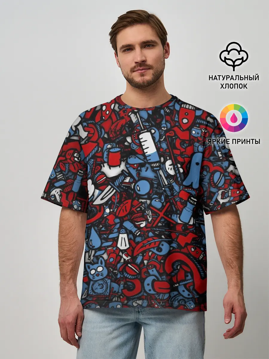 Мужская футболка оверсайз / RedBlue stikers