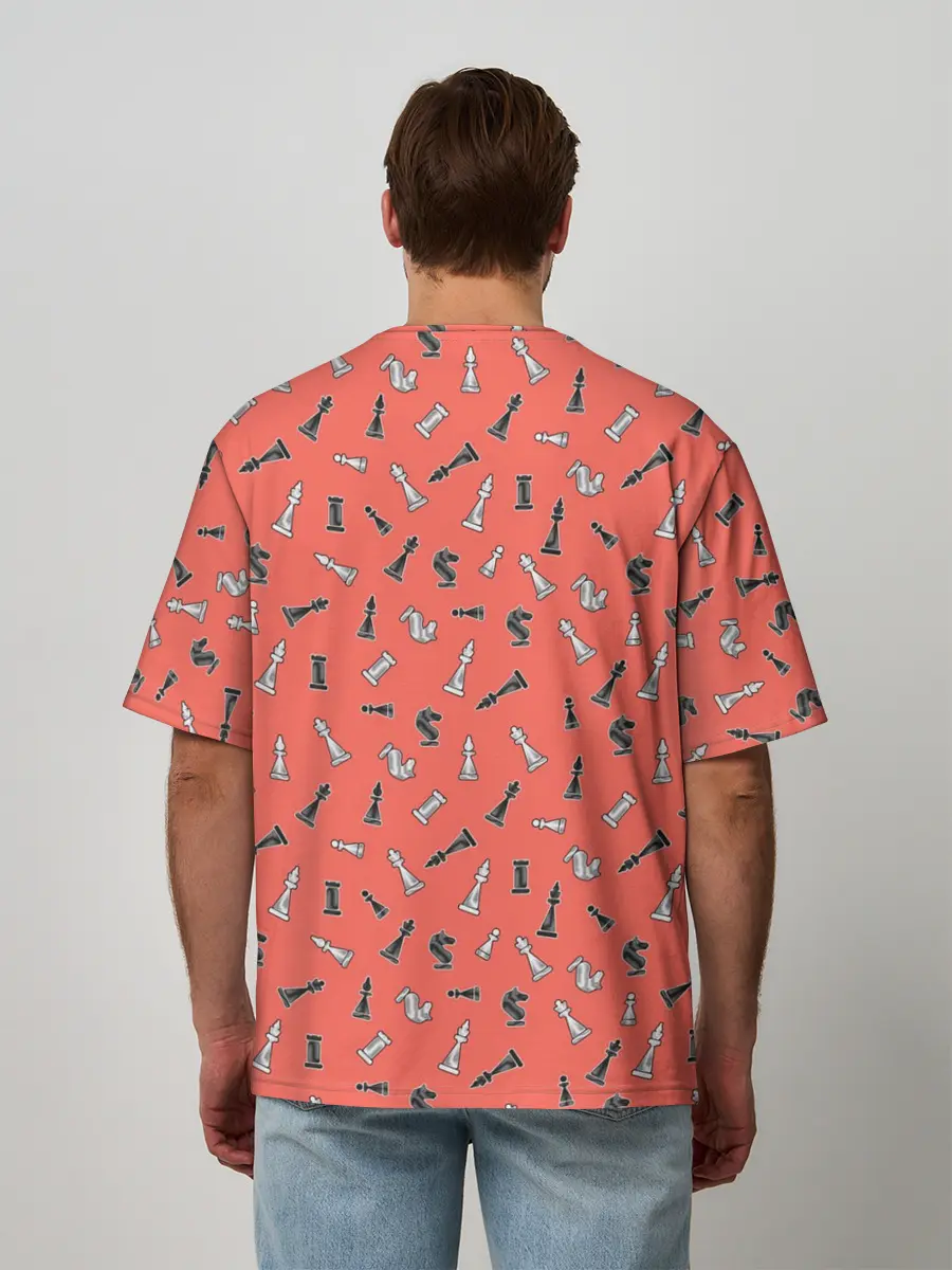 Мужская футболка оверсайз / Шахматы паттерн